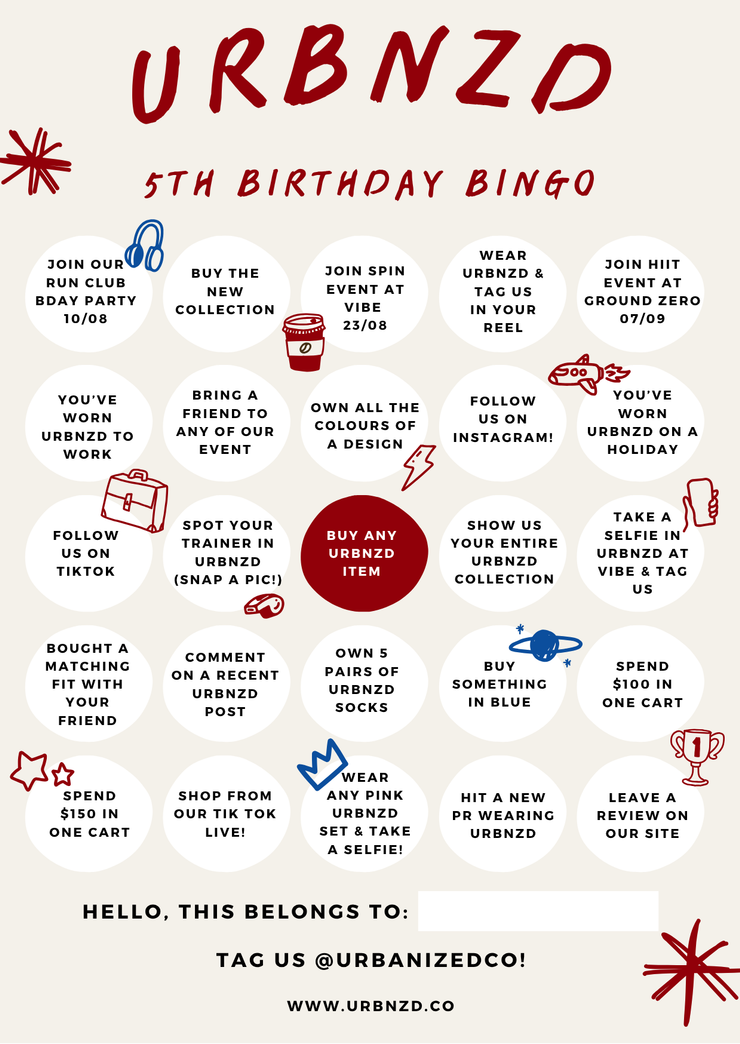 Urbnzd 5th Bday - Bingo Card