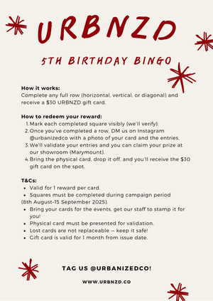 Urbnzd 5th Bday - Bingo Card