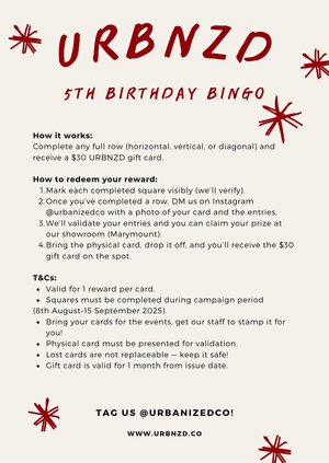 Urbnzd 5th Bday - Bingo Card