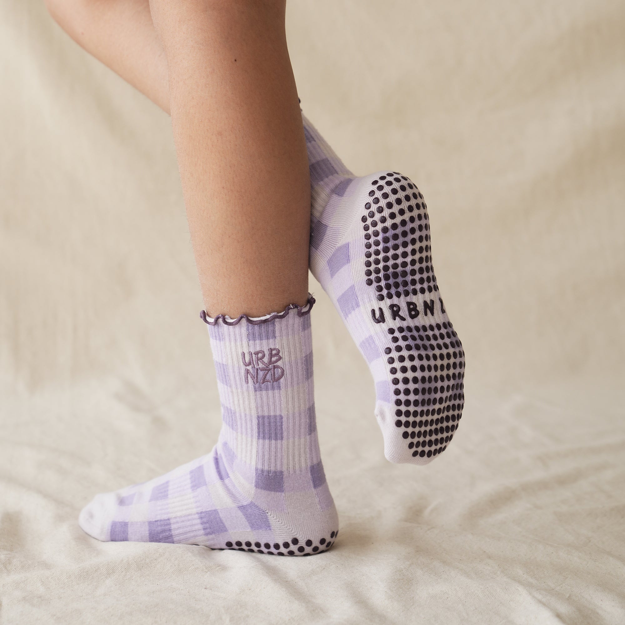 Urbnzd Crew Grip Socks - Checkered Plum