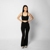 Crossover Scrunch Bum Flare Leggings (31") - Black