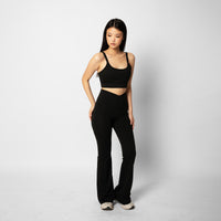 Crossover Scrunch Bum Flare Leggings (31") - Black