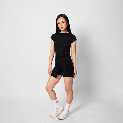 Muse Wrap Skort Dress - Black
