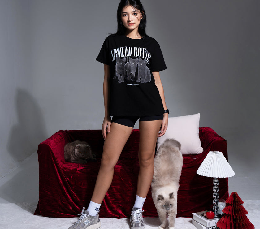 Spoiled Rotten Cat Oversized Tee - Black - Urbanized Co. S