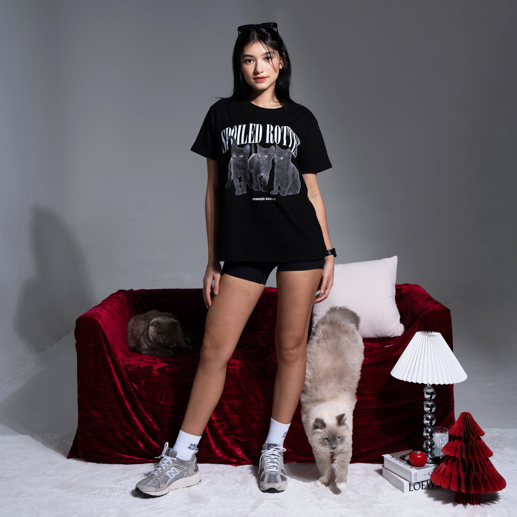 Spoiled Rotten Cat Oversized Tee - Black - Urbanized Co. S