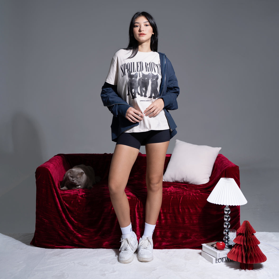 Spoiled Rotten Cat Oversized Tee - Cream - Urbanized Co. S