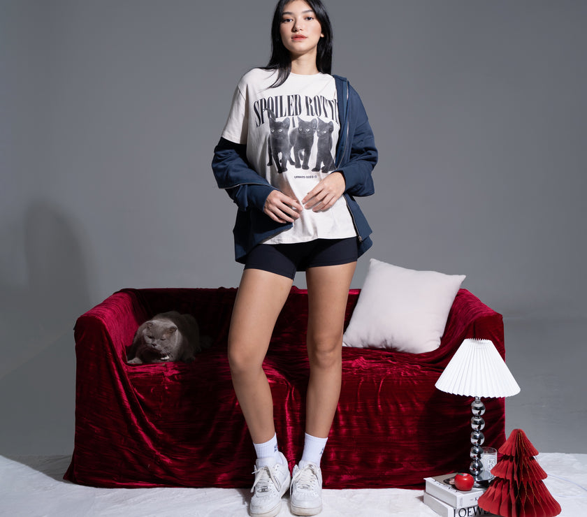 Spoiled Rotten Cat Oversized Tee - Cream - Urbanized Co. S