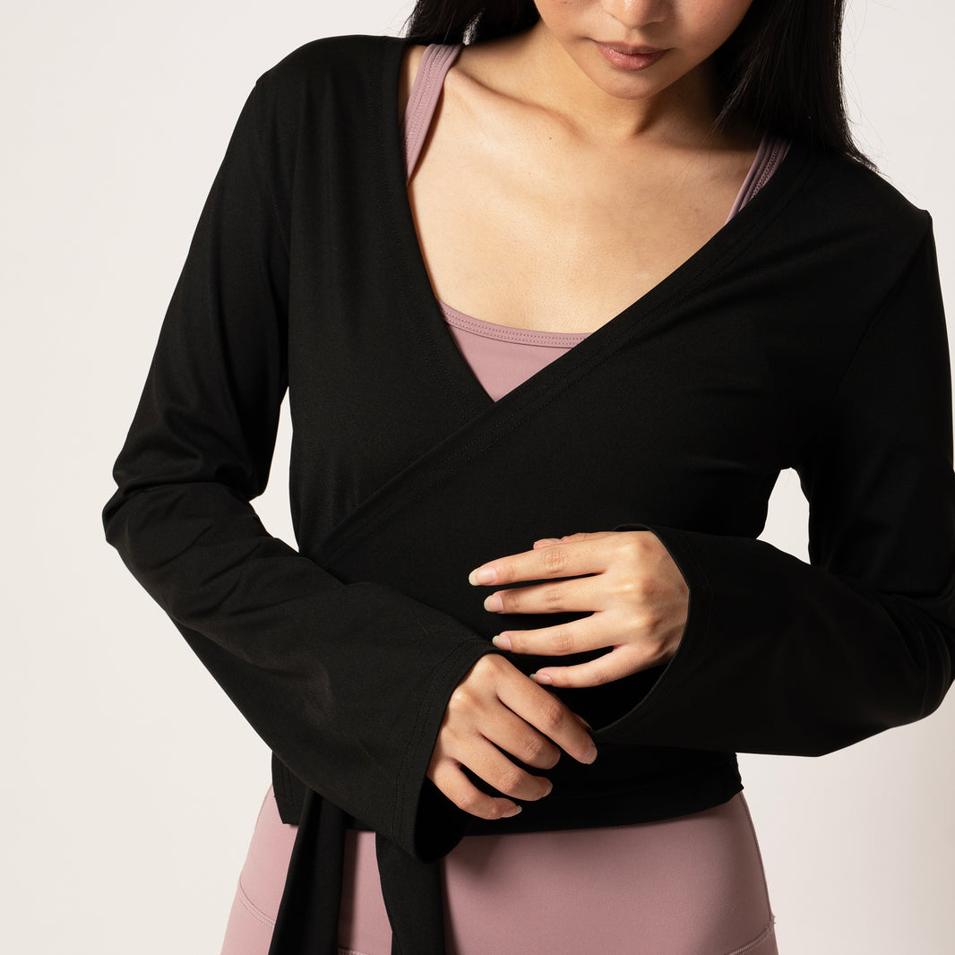 Bell Sleeve Wrap Top - Black