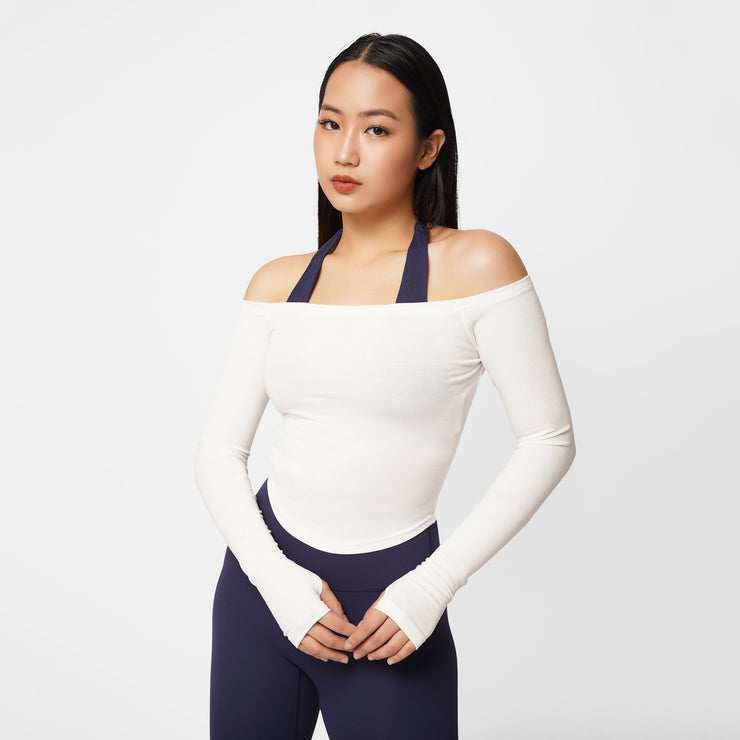 Contour Off Shoulder Long Sleeve Top - White
