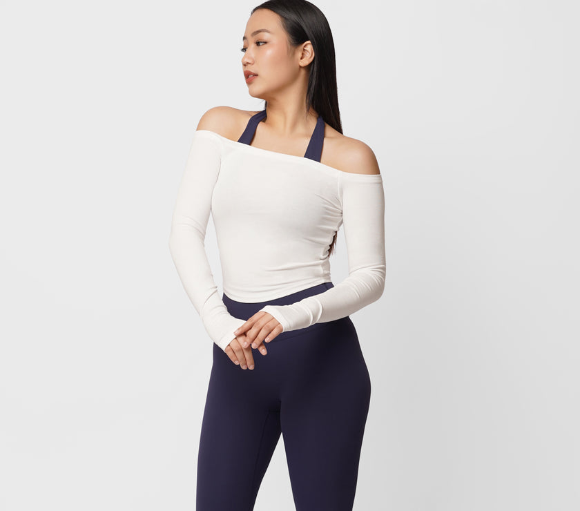 Contour Off Shoulder Long Sleeve Top - White