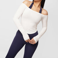 Contour Off Shoulder Long Sleeve Top - White