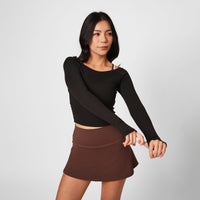 Contour Off Shoulder Long Sleeve Top - Black