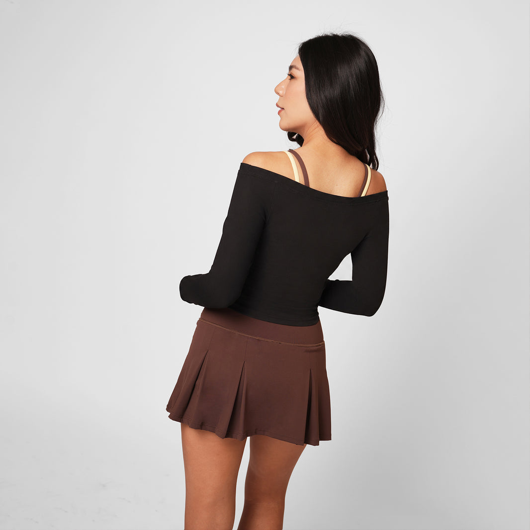Contour Off Shoulder Long Sleeve Top - Black