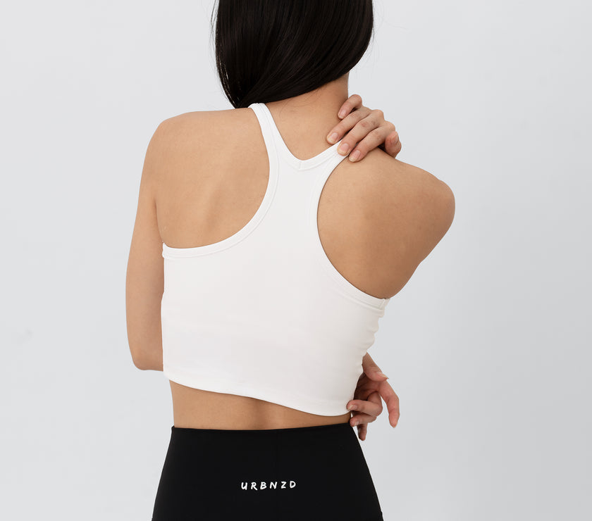 Off Duty Racer Bra Tank - White